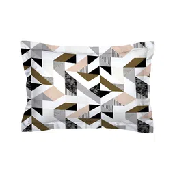 Aura Green & Black Geometric 180 TC Single 120 GSM Bedsheet with Pillow Cover image 2