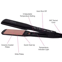 VEGA Pro-Ease Hair Straightener with Adjustable Temperature & Wide Ceramic Plates VHSH-26 image 3