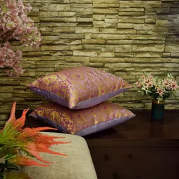 RoyalDeco Mughal Banarasi Lavender 2 Pieces Ethnic Motifs Brocade Square Cushion Covers image 3