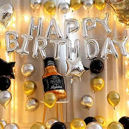 BS AMOR Gold-Coloured & Black Whiskey Bottle Shape Foil Aluminium Balloon Party Decoration image 3