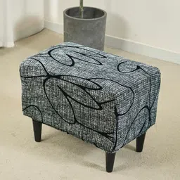HOKIPO Grey Floral Printed 140GSM Stretchable Foot Stool Cover-image-62