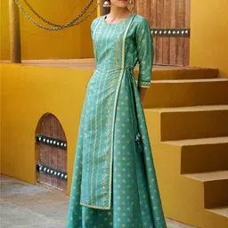 janasya Women Fit and Flare Light Green Midi/Calf Length Dress-picture-28