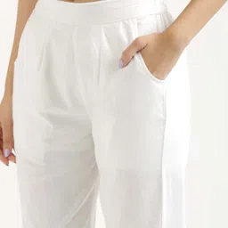 d&h Pack of 2 Women Regular Fit Beige, White Pure Cotton Trousers image 3