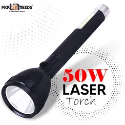 pick ur needs 2 in1 Long Beam Waterproof Led Flashlight Torch with Rechargeable Battery and 2 modes 6 hrs Torch Emergency Light image 4