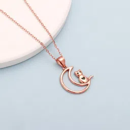giva Sterling Silver Rose Gold Cat In Crescent Moon Pendant for Women and Girls Rhodium Sterling Silver Pendant-picture-20