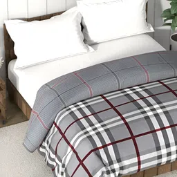 Nautica Bristol Grey & White Checked AC Room 150 GSM Double Bed Comforter image 2