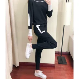 mastyle Two-Piece Casual Knitted Pant Suit for Women (in, Alpha, S, Regular, Black) image 2