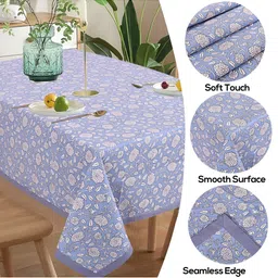 Texstylers Blue Floral Anti-Skid Cotton 6-Seater Table Cover image 3