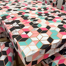 ohello 6Pcs White & Pink Printed Elasticated Fitted Chair Covers With Table Cover image 5