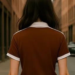 ytrick Women Colorblock, Solid Polo Neck Cotton Blend Brown T-Shirt image 3