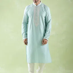 Arihant Rai Sinha Men Ethnic Motifs Embroidered Regular Mirror Work Pure Cotton Kurta with Churidar image 5