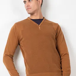 ARMISTO Men Brown Cotton Open Knit Pullover image 5