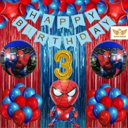 kr 3RD HAPPY BIRTHDAY DECORATION WITH SPIDERMAN THEME RED BLUE BALLOON & CURTAIN-picture-24