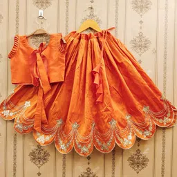 JOVK DESIGN Girls Embroidered Sequinned Ready to Wear Lehenga & image 3