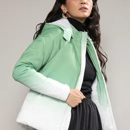 Campus Sutra Green Ombre Dyed Windcheater Puffer Jacket image 4