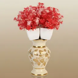 hokira Pack of 4 Artificial Red Flowers with White Pot for Home, Office & Table Decor, Wild Artificial Plant with Pot image 5