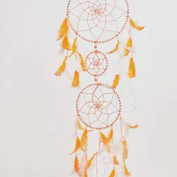 BS AMOR Orange & White 3 Ring Dream Catcher With Lights & Feather image 3
