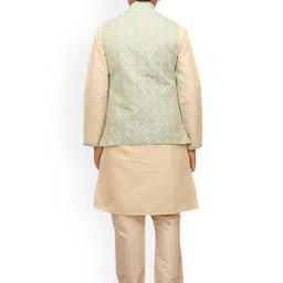 Manyavar Boys Ethnic Motifs Layered Kurta with Churidar & Nehru Jacket image 4