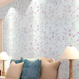 AURA Pink & White Floral Printed Paper Wall Sticker image 3