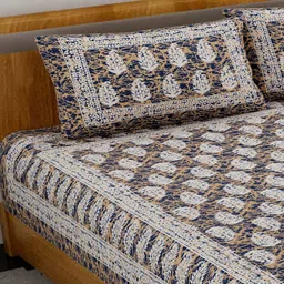 UNIQCHOICE Blue & White Floral Pure Cotton 120 TC Queen Bedsheet With 2 Pillow Covers image 5