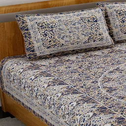 UNIQCHOICE Blue & White Ethnic Motifs 120 TC Queen Bedsheet With 2 Pillow Covers image 5