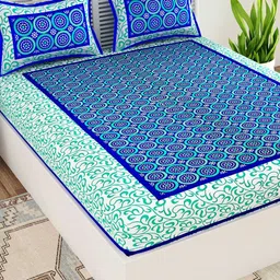 UNIQCHOICE Blue Ethnic Motifs Pure Cotton 120 TC Queen Bedsheet With 2 Pillow Covers image 5