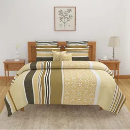 SWAYAM Yellow & Green Geometric Cotton 160 TC Queen Bedsheet with 2 Pillow Covers image 2