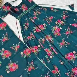 priniti Women Floral Print, Printed, Solid, Animal Print, Colorblock, Chikan Embroidery, Polka Print Georgette Anarkali Kurta With Attached Dupatta image 4