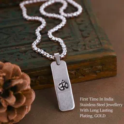 astha bhakti jewellery Om Dotted Pendant With Chain For Unisex Brass, Wood Locket Set image 3