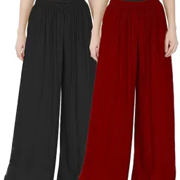 tareeka Pack of 2 Women Regular Fit Black, Maroon Viscose Rayon Trousers-picture-15