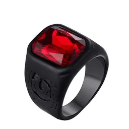Yellow Chimes Black & Red Stainless Steel Geometric Square Stone Finger Ring image 2