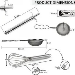 vinzesta Stainless Steel Kitchen Tool Set | Whisk, Tea Strainer & Gas Lighter Combo Kitchen Tool Set image 2
