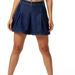 Women Solid A-line Blue Skirt-image-10