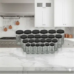Plastic 24 Pcs Airtight Jar Set Fresh & Clean for Kitchen, Pantry & Dining Storage Basket-image-20
