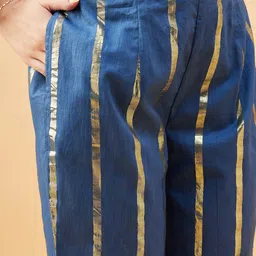 Anouk Blue Striped Straight Kurta with Trousers image 3