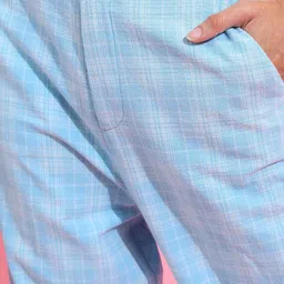 Tokyo Talkies Blue Pure Cotton Checked Crop Top With Trousers image 3