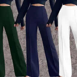 parona Women Regular Fit Green, Blue, White Polyester Trousers-picture-37