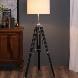 pristine interiors Brown Fabric Shade Tripod Floor Lamp With Black Base image 1