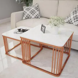 creator handicrafts Square Marble Top Nesting Table In Rose Gold Finish image 3