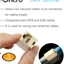 ONCRO Pack of 5 ethernet connectors, rj 45 jointer, rj45 connector female to female, rj45 adapter, lan cable jointer, RJ45 Coupler Plug Network Ethernet LAN 8p8c Cat7 Cat6 Cat5e Cable Joiner Lan Adapter image 3