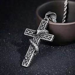 rgulus cross locket | men locket | lockets for men | pendant for men Rhodium Alloy Locket Set image 4