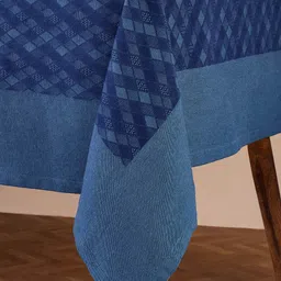 Fabindia Blue Self-Design Cotton Rectangular 4-Seater Table Cover image 3