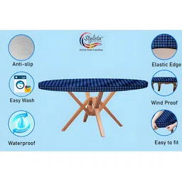 Stylista Blue & Black Checked Waterproof Round Elasticated 4 Seater Table Cover image 4
