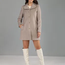 honnete 100 % Polyester Solid Coat For Women-picture-30