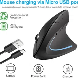 atdaraz Ergonomic Wireless,Rechargeable Vertical Mouse with USB Receiver,6 Buttons Wireless OpticalGaming Mousewith Bluetooth image 2