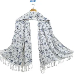 ogs Printed, Floral Print Rayon Women Blue Fancy Scarf, Stole, Scarf image 4