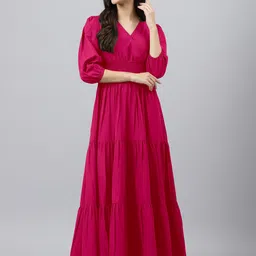 jash creation Women Fit and Flare Pink Maxi/Full Length Dress image 1