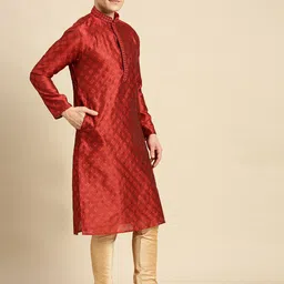 here&now x sanwara Sanwara Men Red Ethnic Motifs Kurta with Churidar image 4