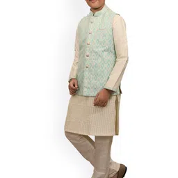 Manyavar Boys Ethnic Motifs Layered Kurta with Churidar & Nehru Jacket image 2