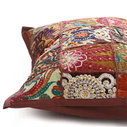 HANDICRAFT PALACE Brown & Red Set of 2 Embroidered Cotton Square Cushion Covers image 4